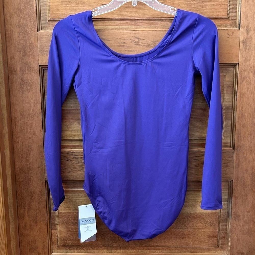 Danskin / Dancewear/ NWT/ Women's Purple Scoopneck Long Sleeve Leotard XL 14-16 - Picture 6 of 12